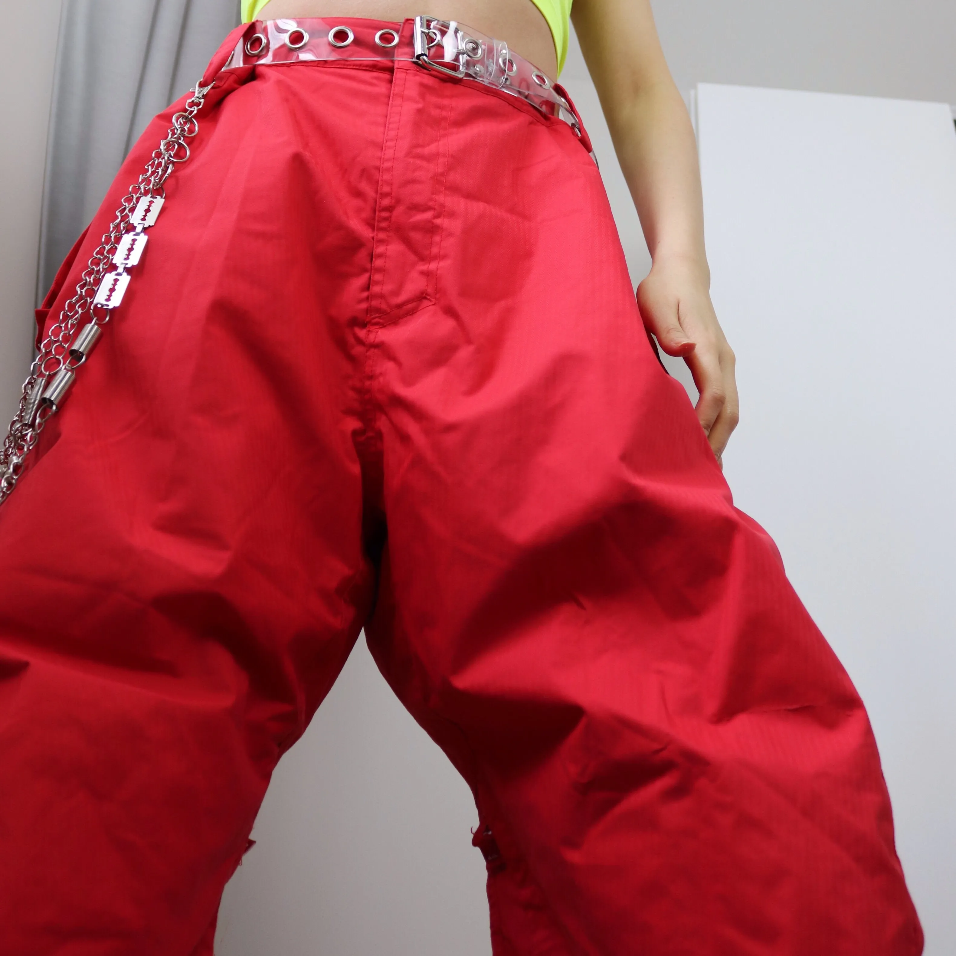 00S Y2K MEN UNISEX QUIKSILVER FLOURO RED TECH PANTS TROUSERS