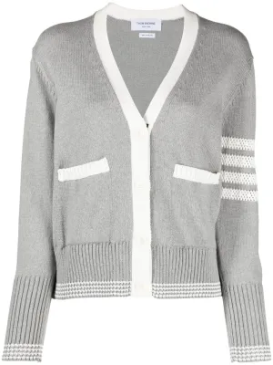 4-Bar V-Neck Cotton Cardigan