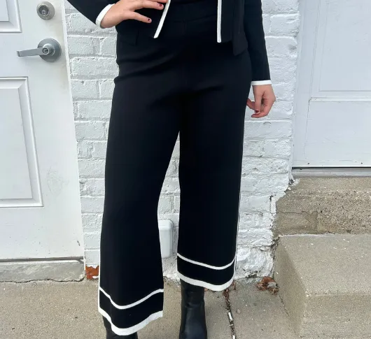 Atelier - Knit Crop Pant with White Trim in Black and White