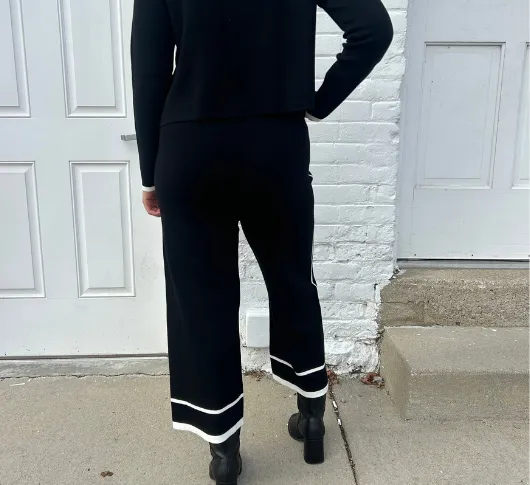 Atelier - Knit Crop Pant with White Trim in Black and White