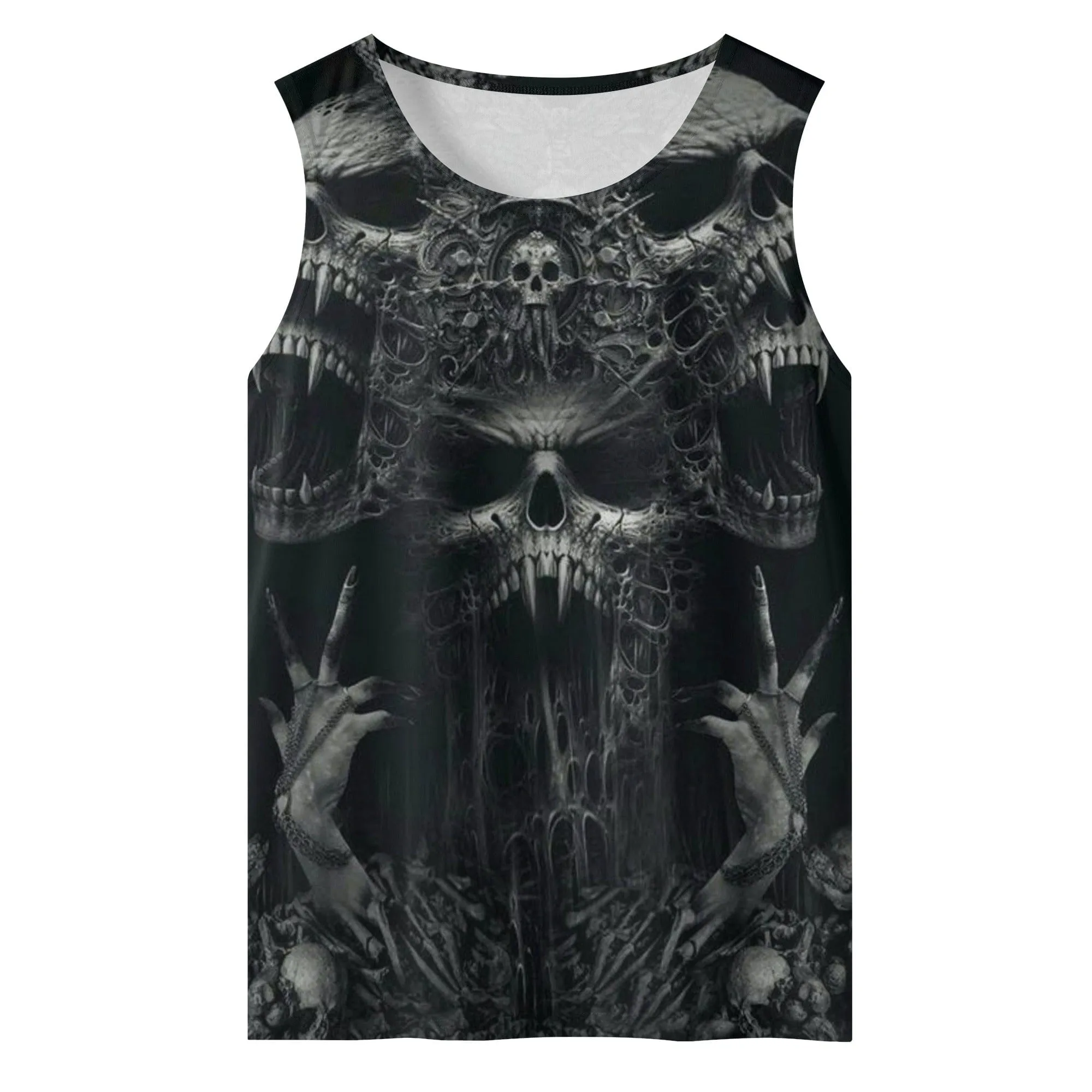 Black Gothic Skull Tank Top for Men