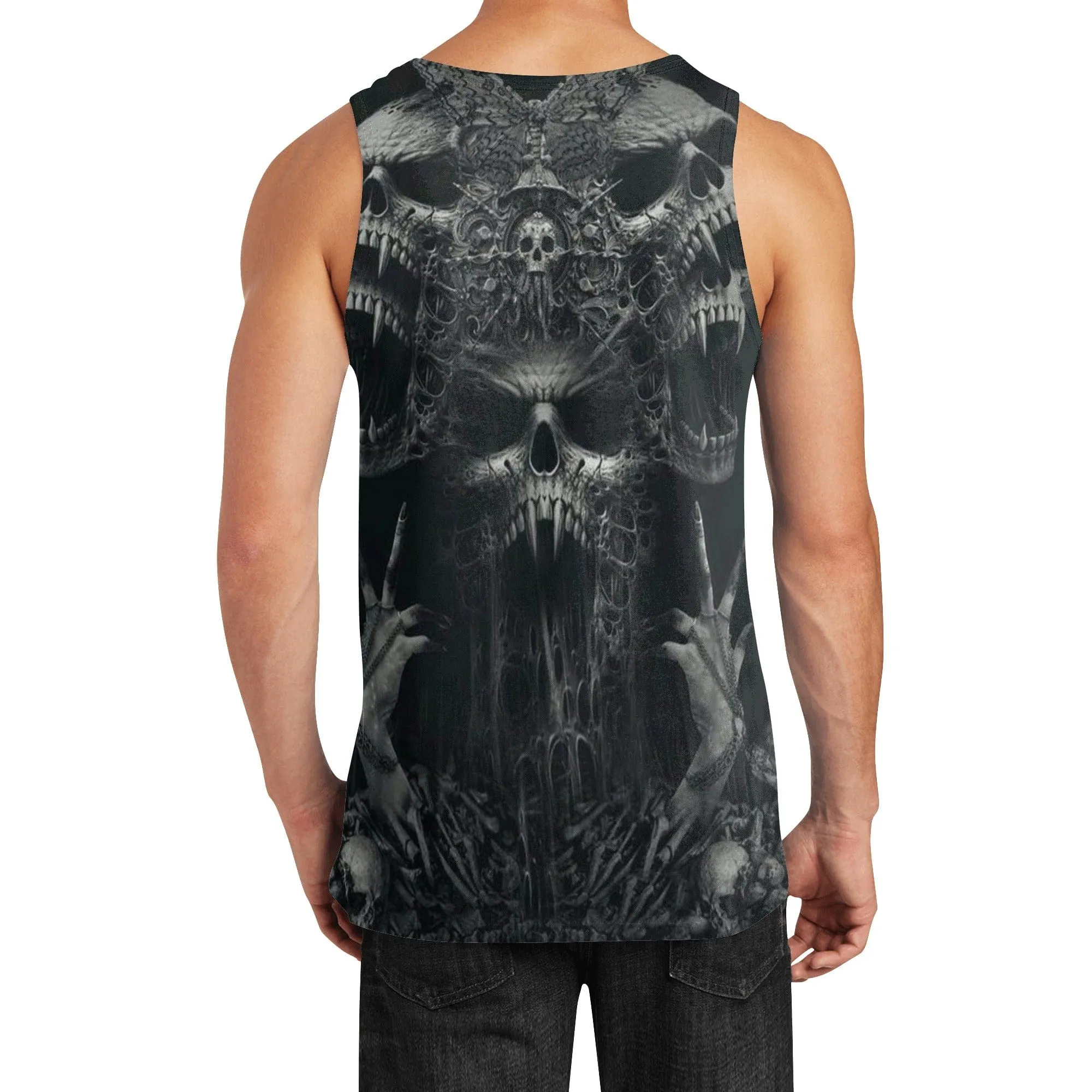 Black Gothic Skull Tank Top for Men