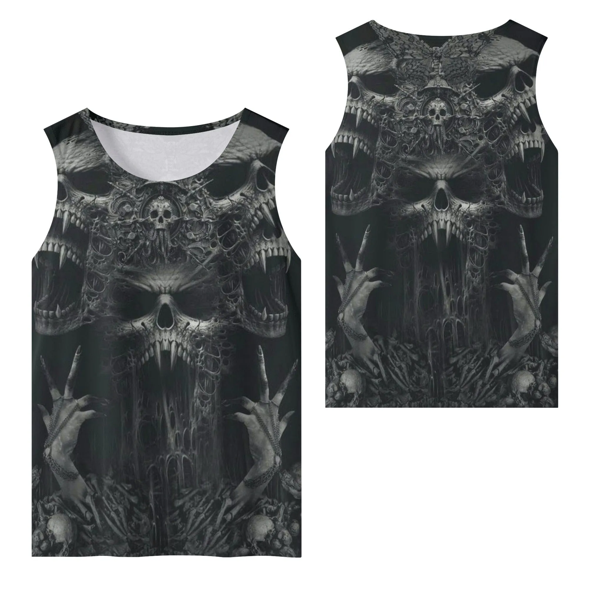 Black Gothic Skull Tank Top for Men