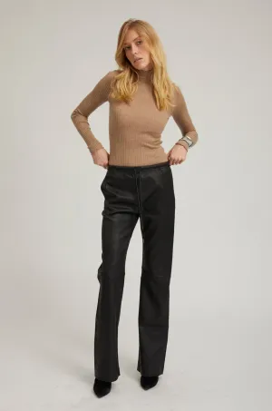 Black Leather Straight Leg Pants