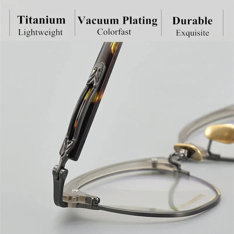 Black Mask Unisex Full Rim Round Titanium Acetate Eyeglasses 051