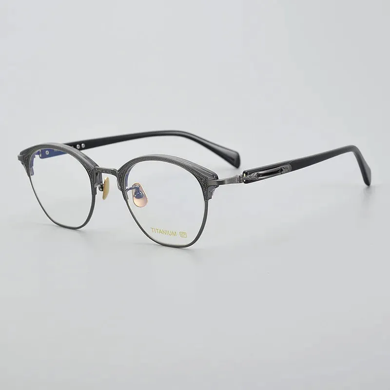 Black Mask Unisex Full Rim Round Titanium Acetate Eyeglasses 051