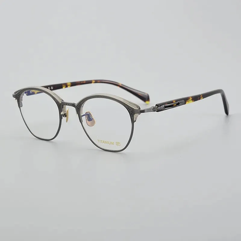 Black Mask Unisex Full Rim Round Titanium Acetate Eyeglasses 051