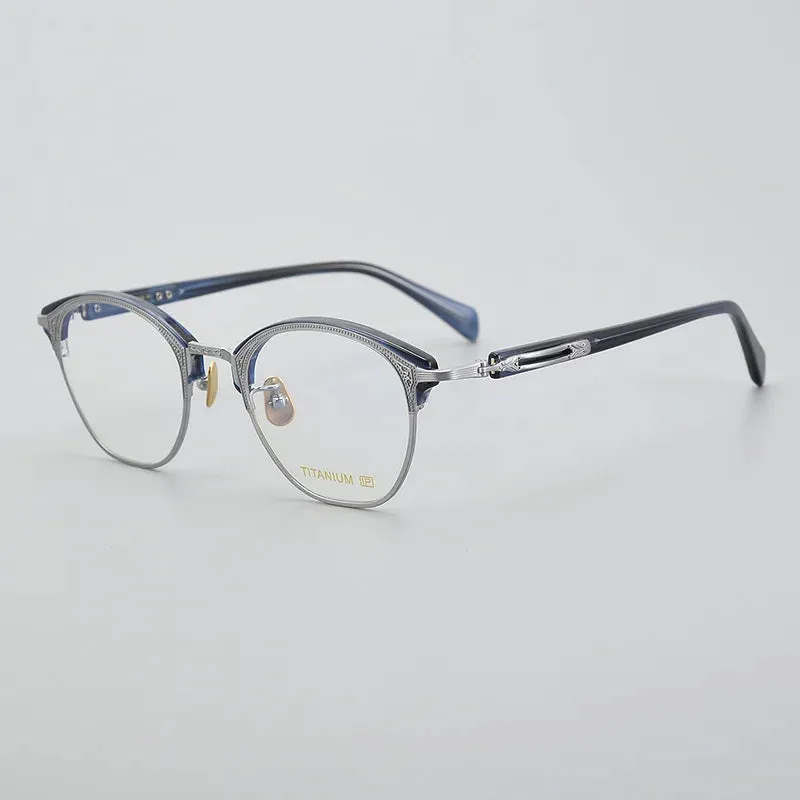 Black Mask Unisex Full Rim Round Titanium Acetate Eyeglasses 051