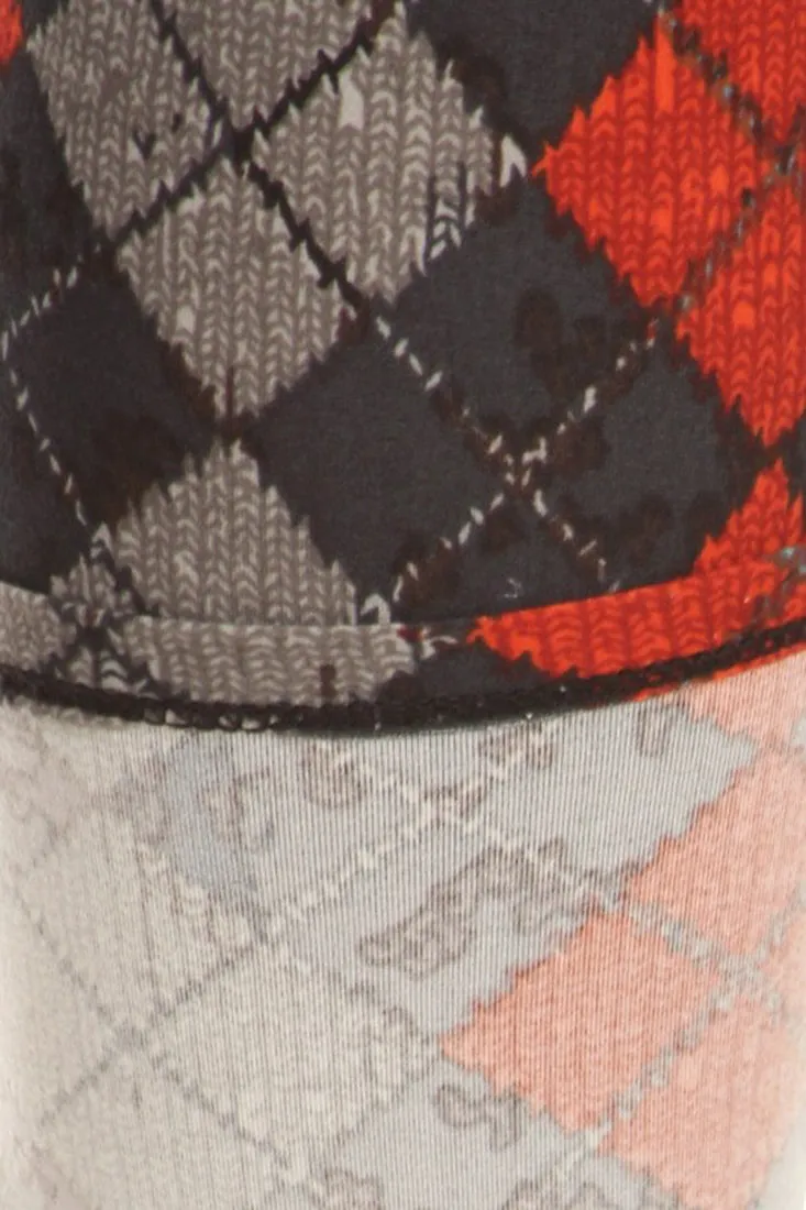 Black Red Grey Argyle Design Leggings