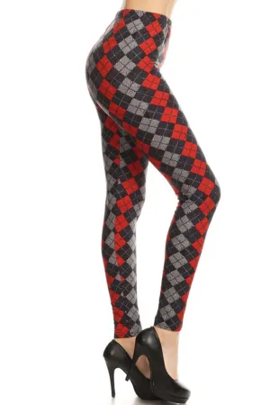 Black Red Grey Argyle Design Leggings