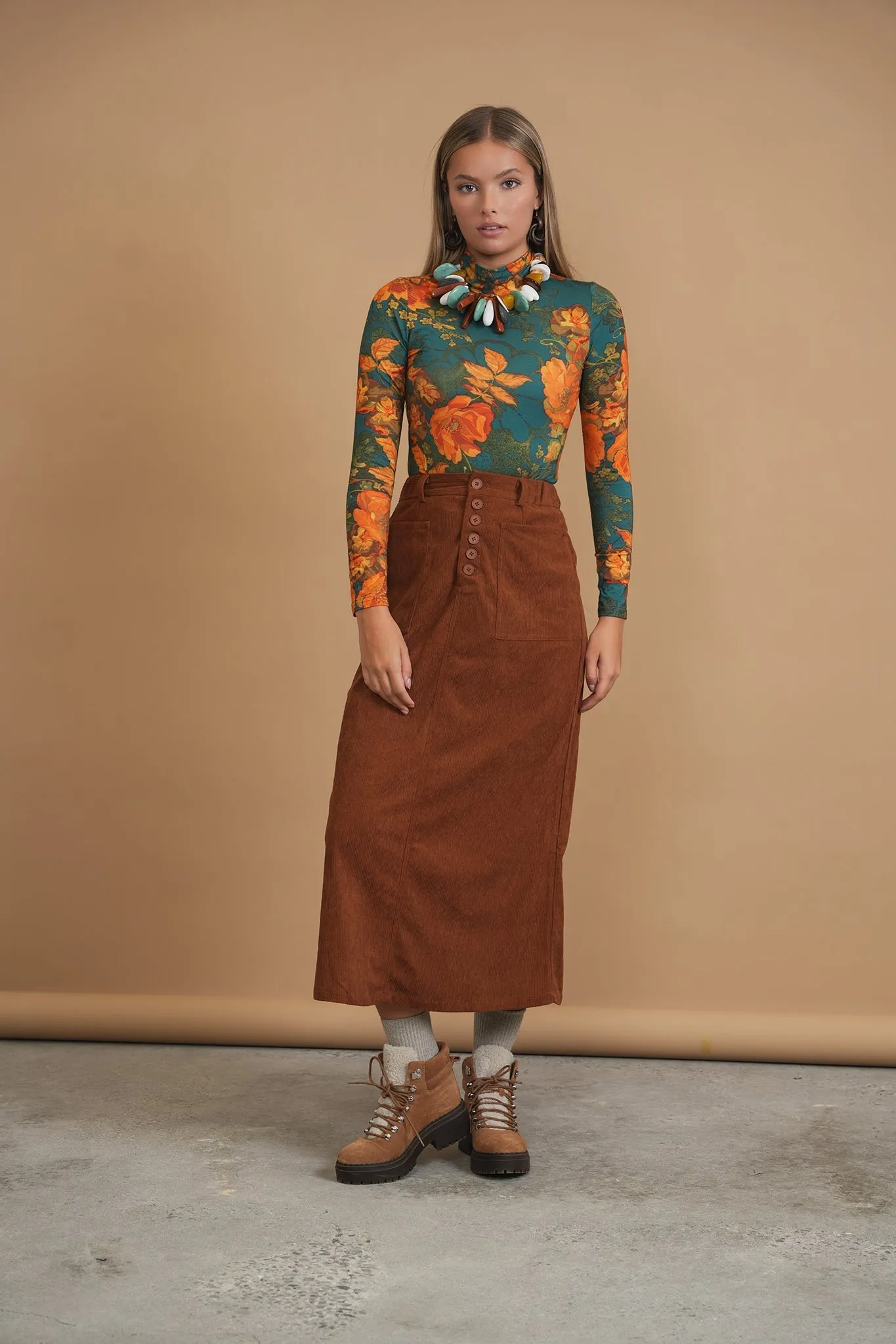 Bliss Straight Corduroy Skirt Camel