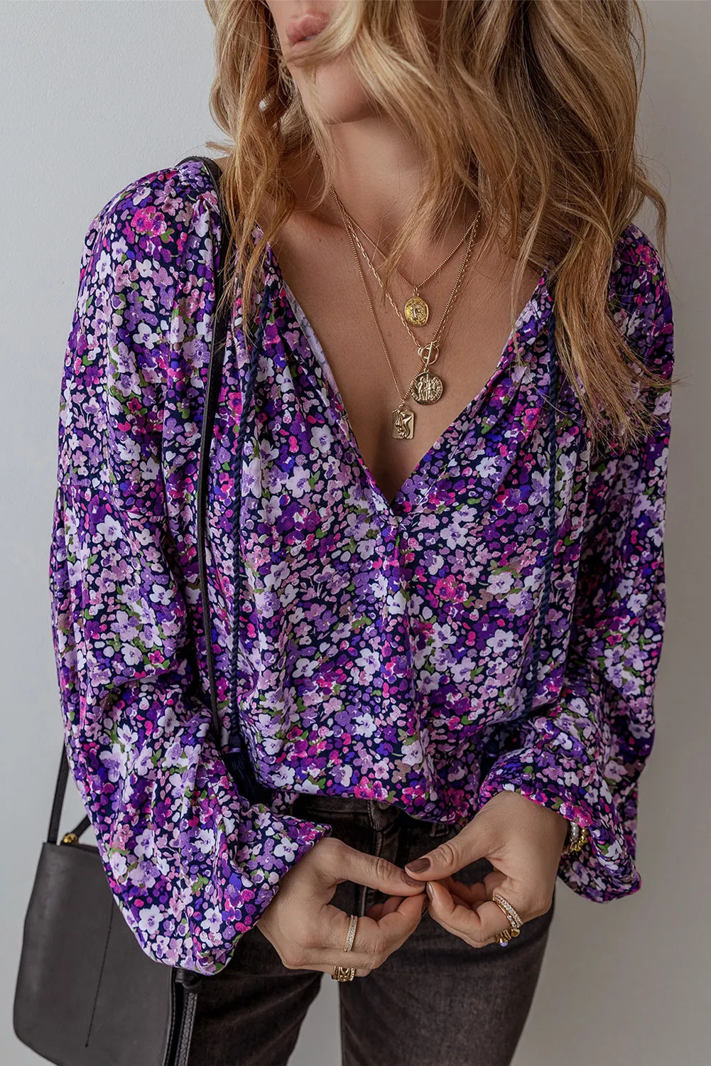 Boho Flower Bubble Sleeve Blouse