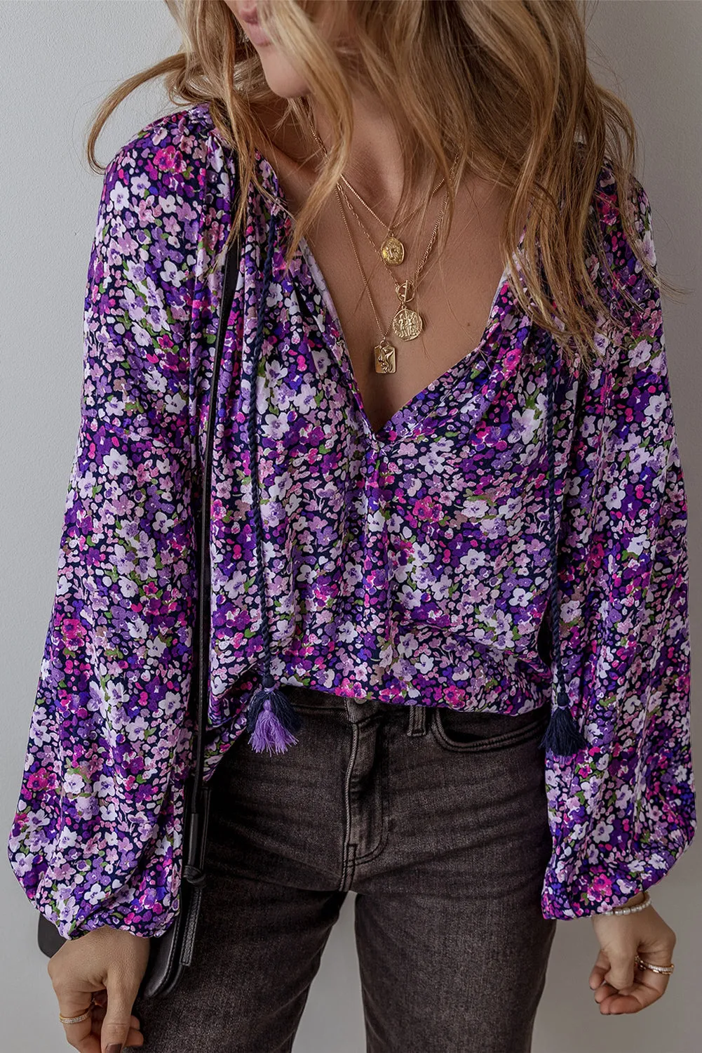 Boho Flower Bubble Sleeve Blouse