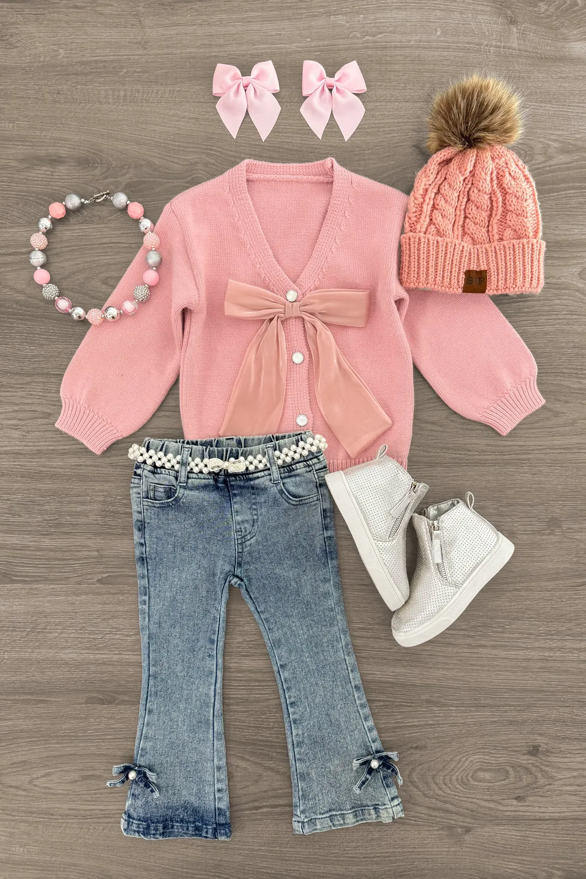 Bows & Pearls Flare Denim Jeans