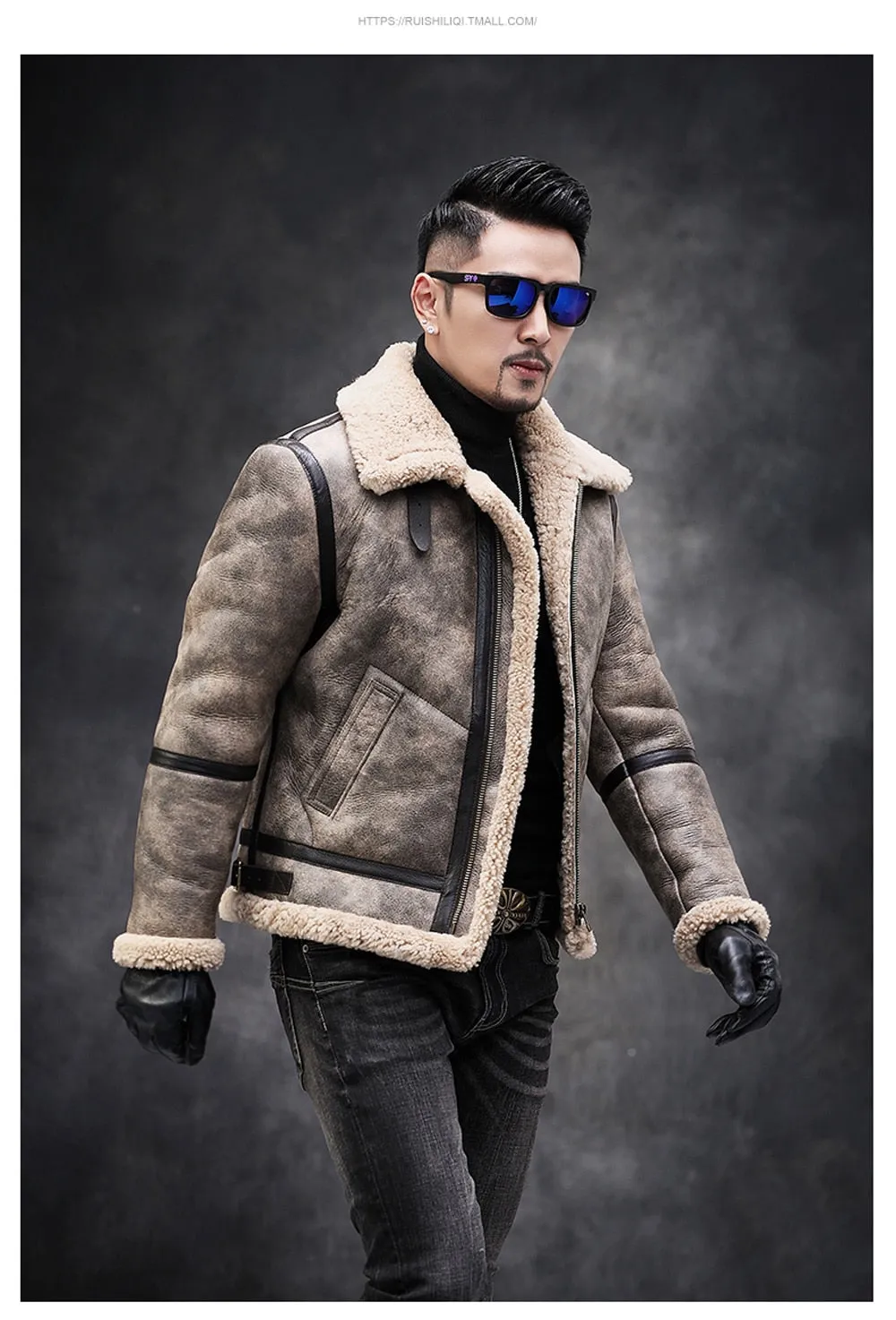 Brown Genuine Leather Sherling Fur Coats