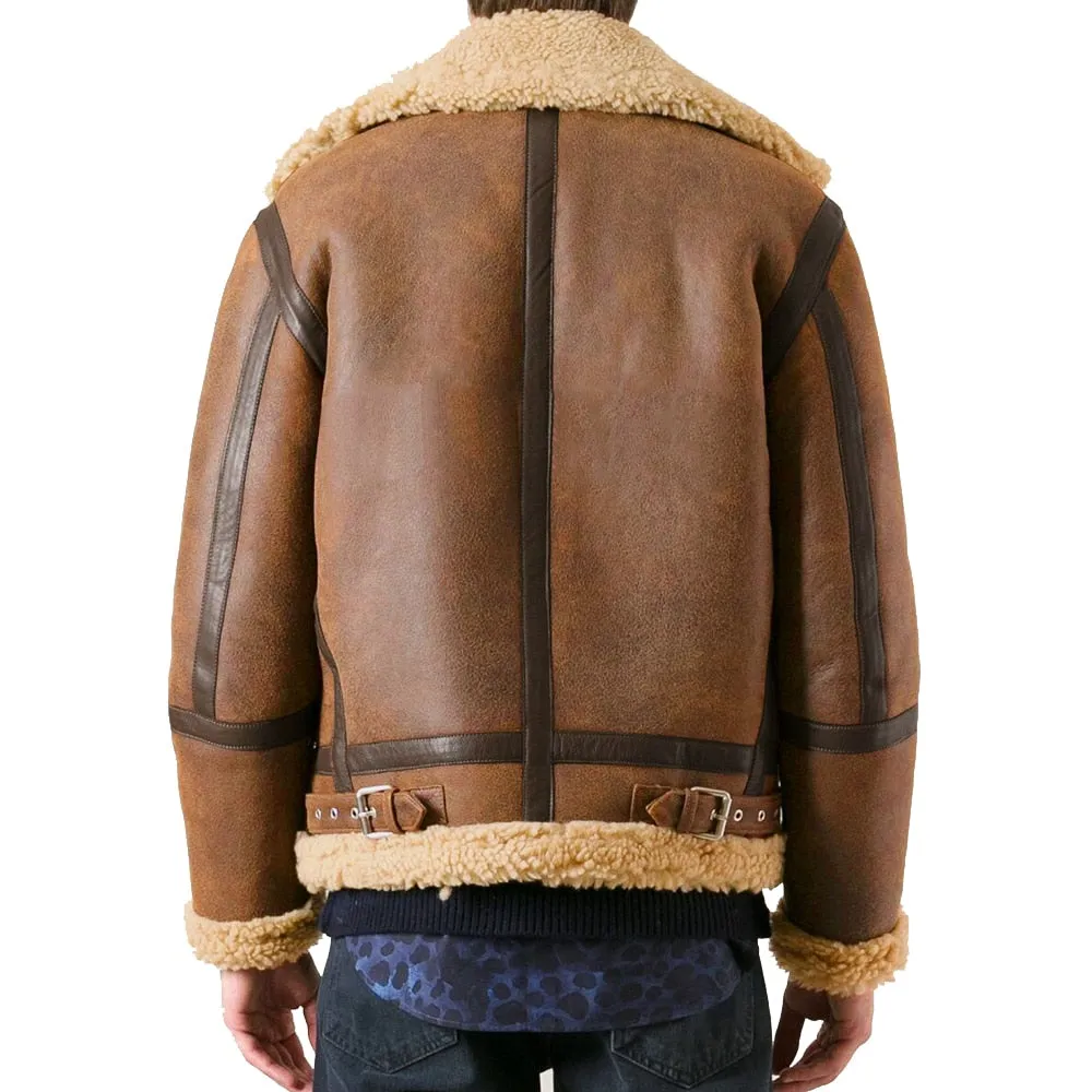 Brown Genuine Leather Sherling Fur Coats