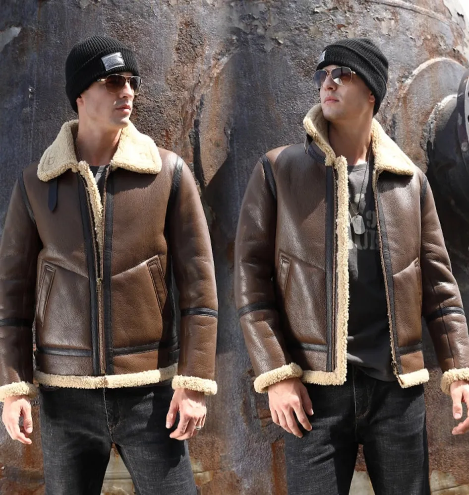 Brown Genuine Leather Sherling Fur Coats