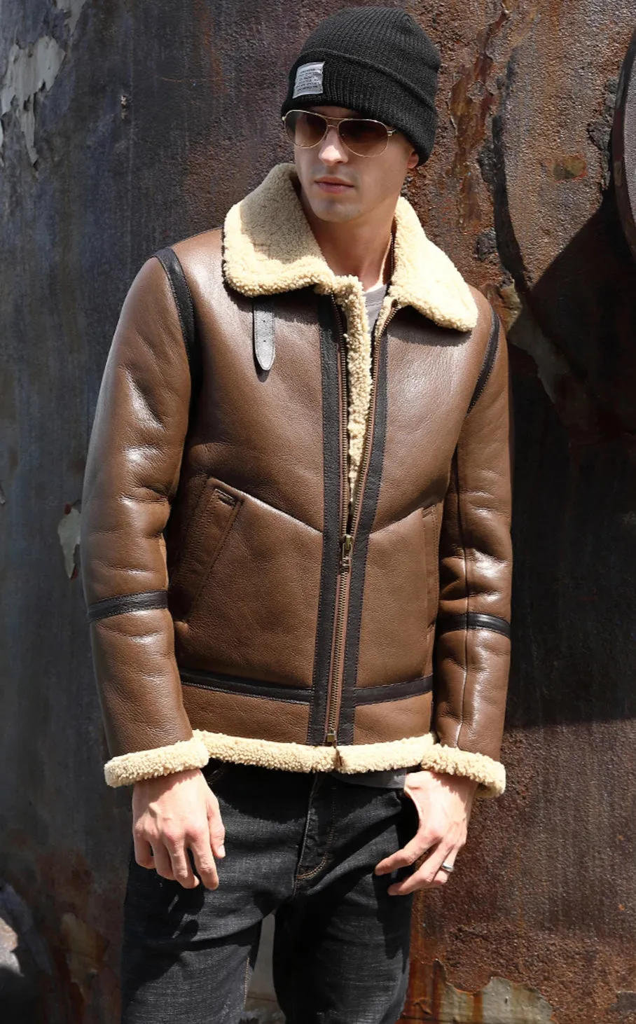 Brown Genuine Leather Sherling Fur Coats