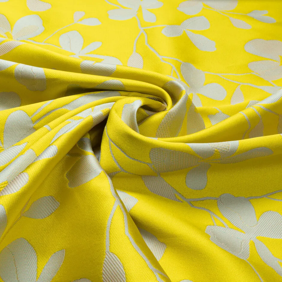 Canary Yellow & Taupe Floral Mikado (A 2.50m Piece)