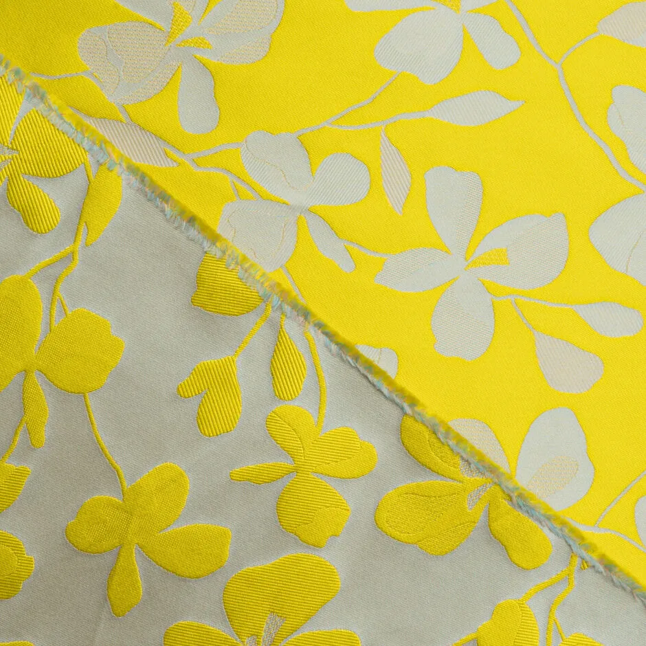 Canary Yellow & Taupe Floral Mikado (A 2.50m Piece)