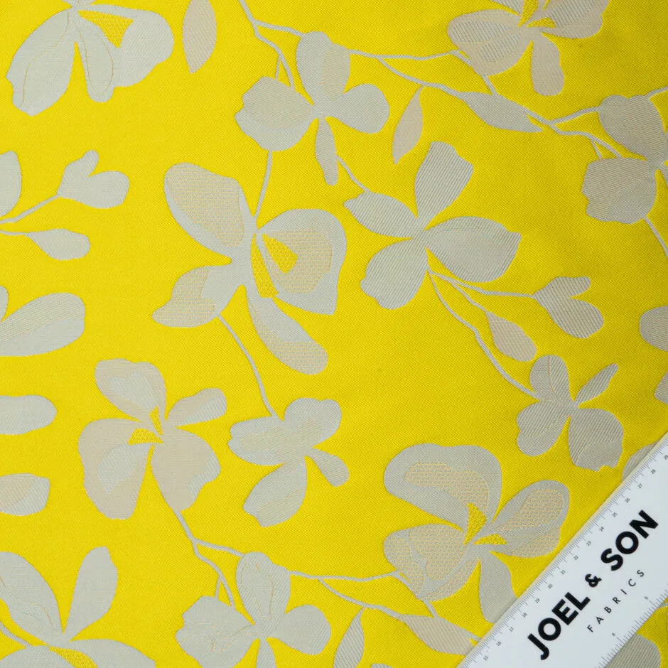 Canary Yellow & Taupe Floral Mikado (A 2.50m Piece)