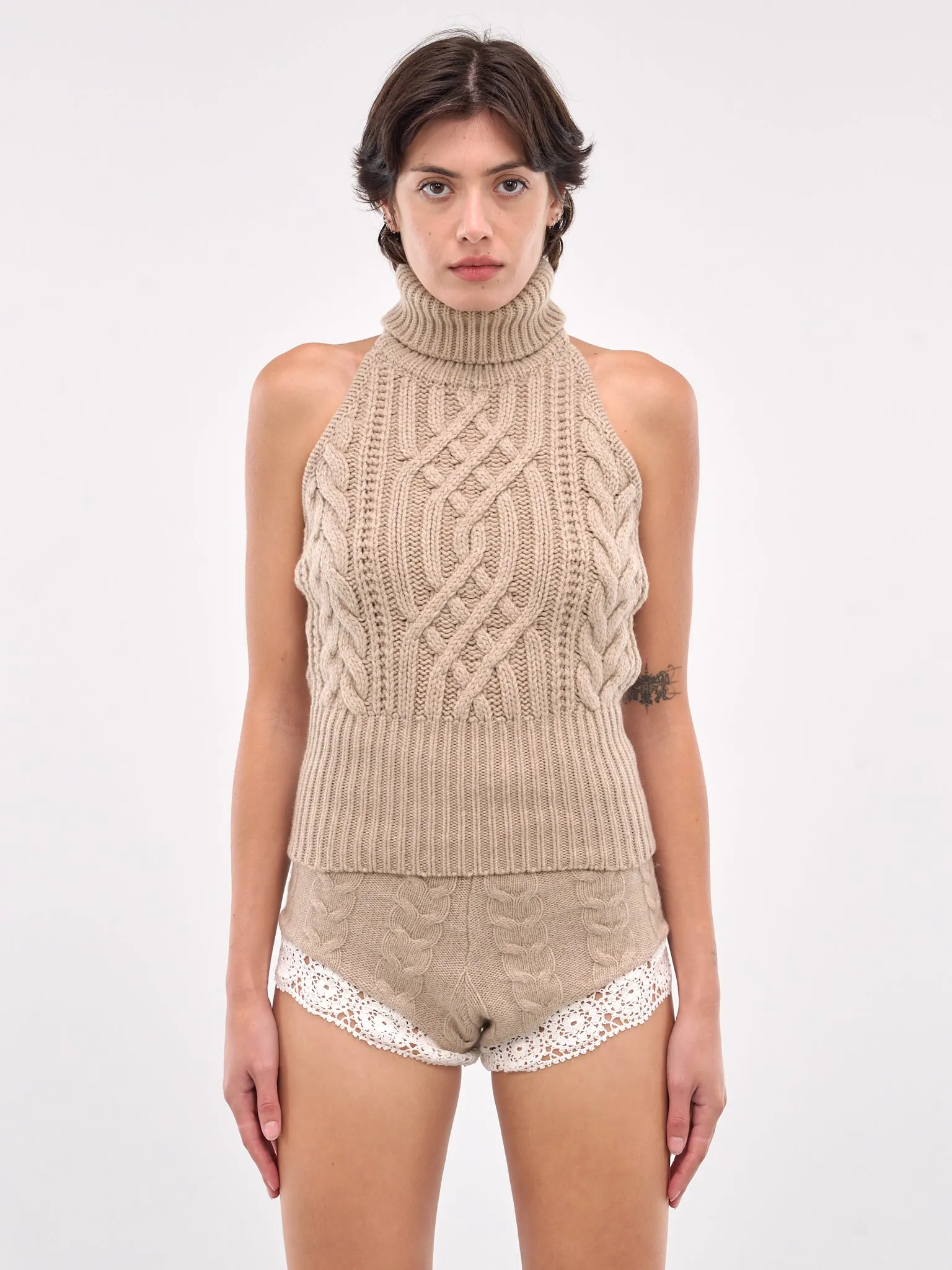 Cashmere Knit Sleeveless Turtleneck (14-363924-BEIGE)