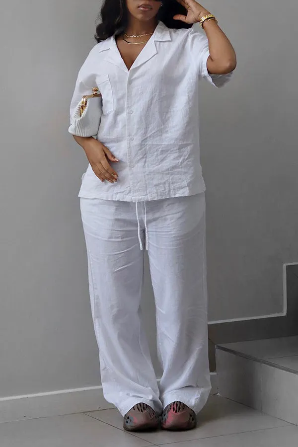 Casual Lapel Neck Shirt & Pants Set