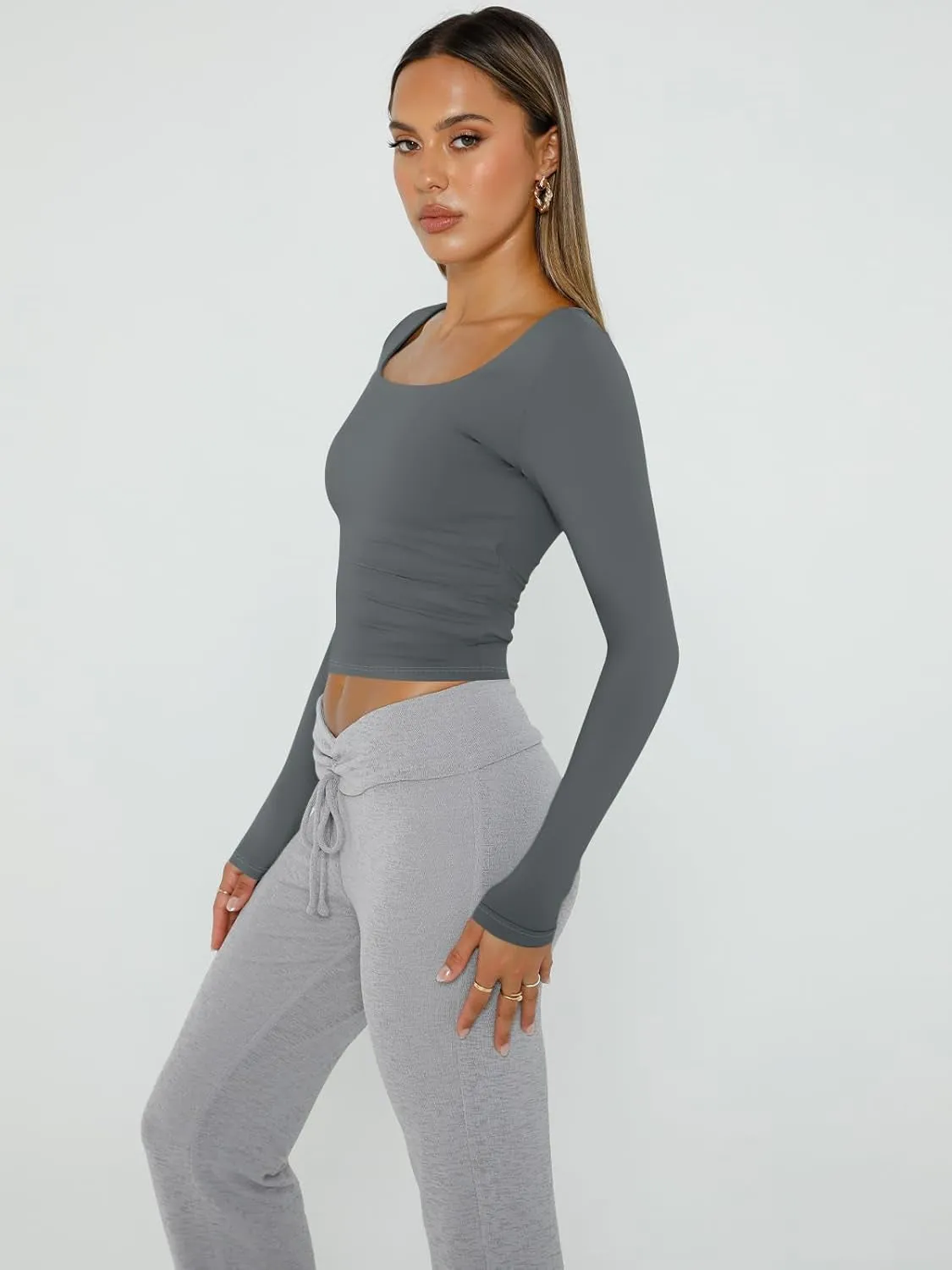 Casual Long Sleeve Crop Tops