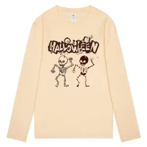 CORIRESHA Teen Halloween Skeleton Crewneck Long Sleeve Y2K Aesthetic Gothic T-Shirt