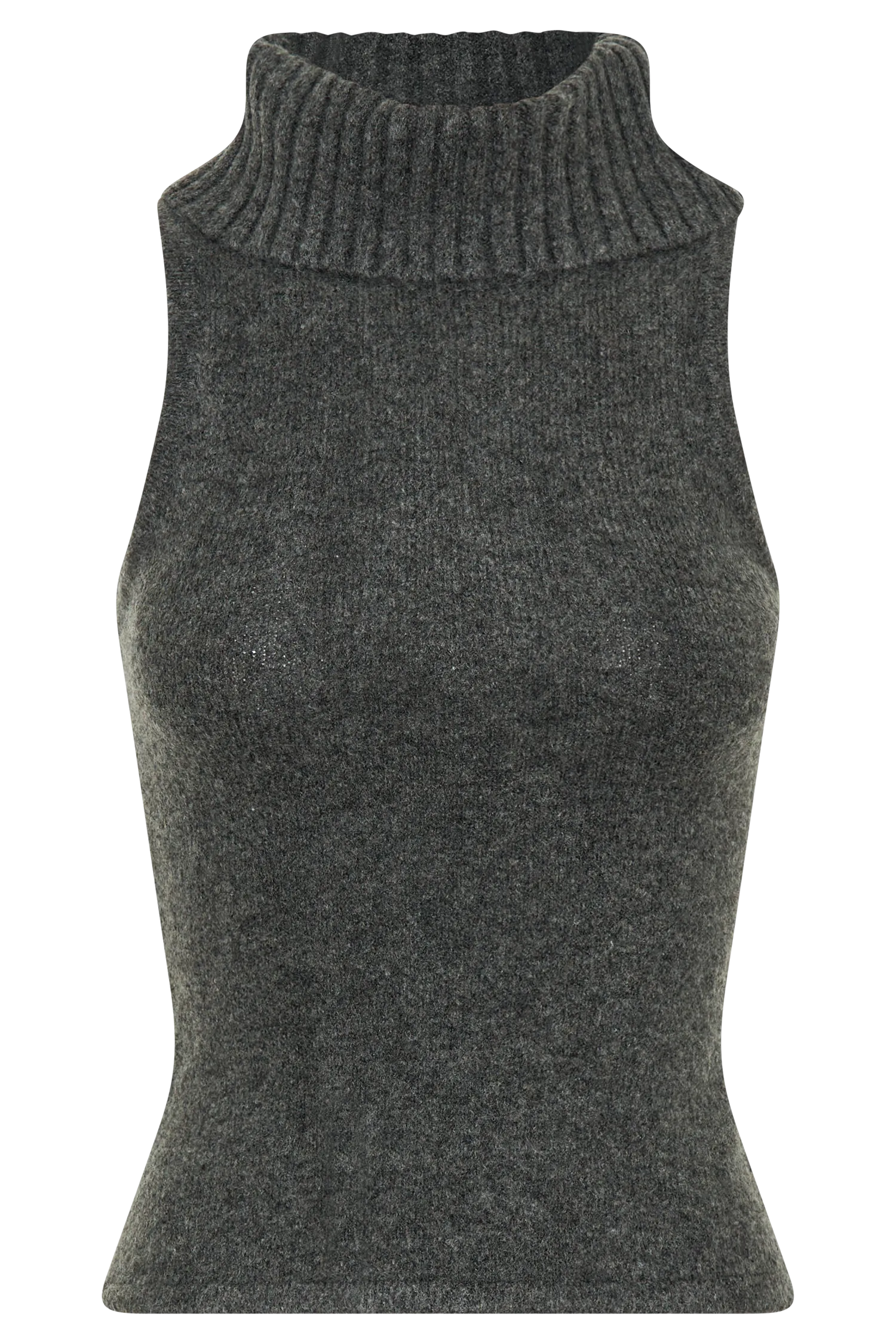 Elise Roll Neck Knit Top - Charcoal Marle