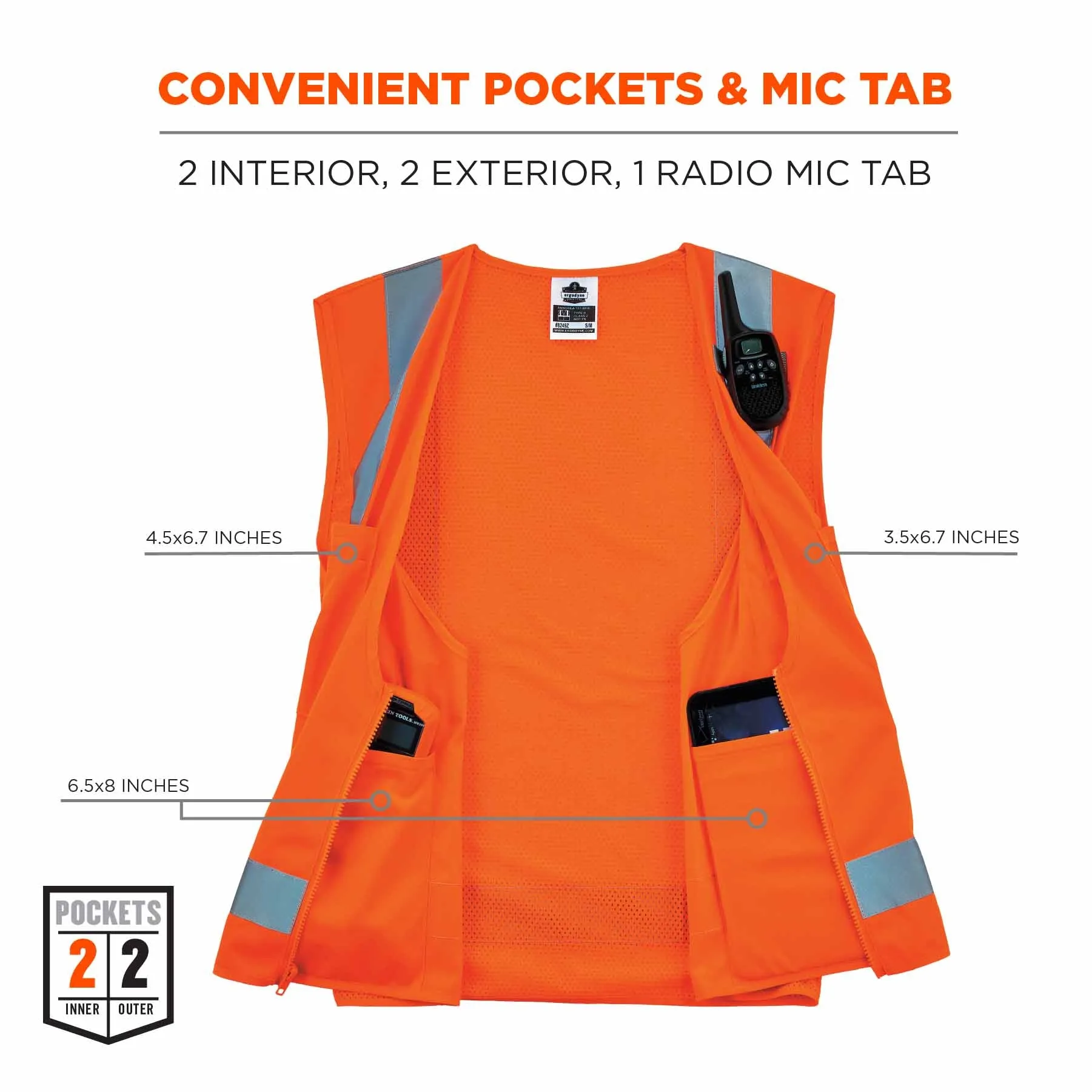 Ergodyne 24513 8249Z-S M Orange Class 2 Economy Surveyors Vest - Single Size