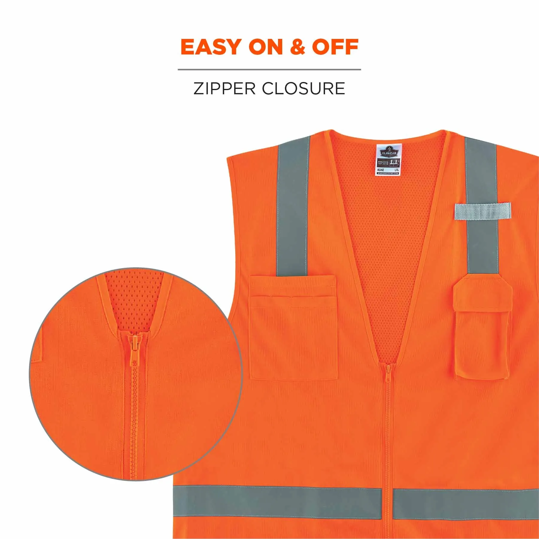 Ergodyne 24513 8249Z-S M Orange Class 2 Economy Surveyors Vest - Single Size