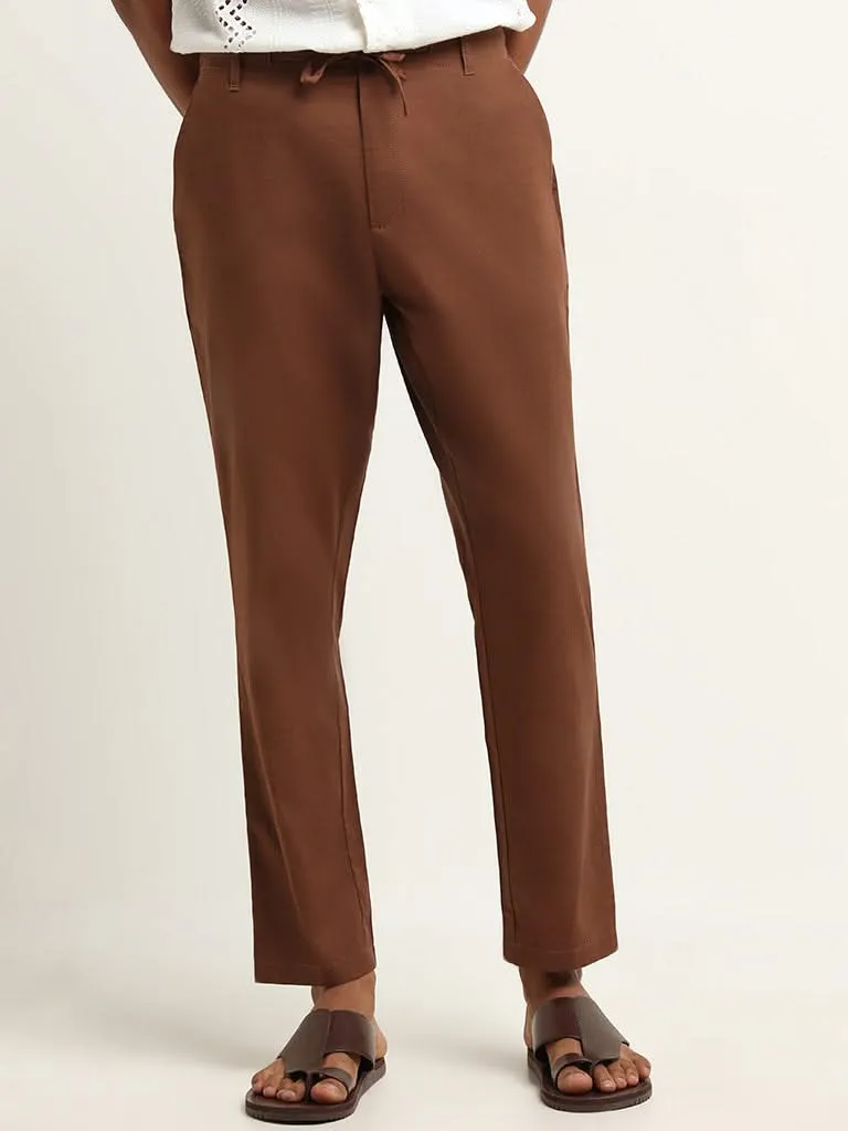 ETA Brown Mid-Rise Cotton Slim Fit Chinos