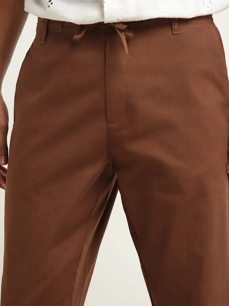 ETA Brown Mid-Rise Cotton Slim Fit Chinos