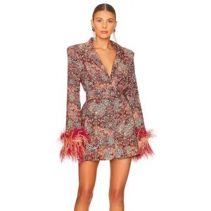 Floral Temperament Women's Fitted Cuff Feather Dress Coat