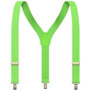 Fluorescent Green Slim Suspenders for Men & Women Boys & Girls Y-back Shape 1 inch wide