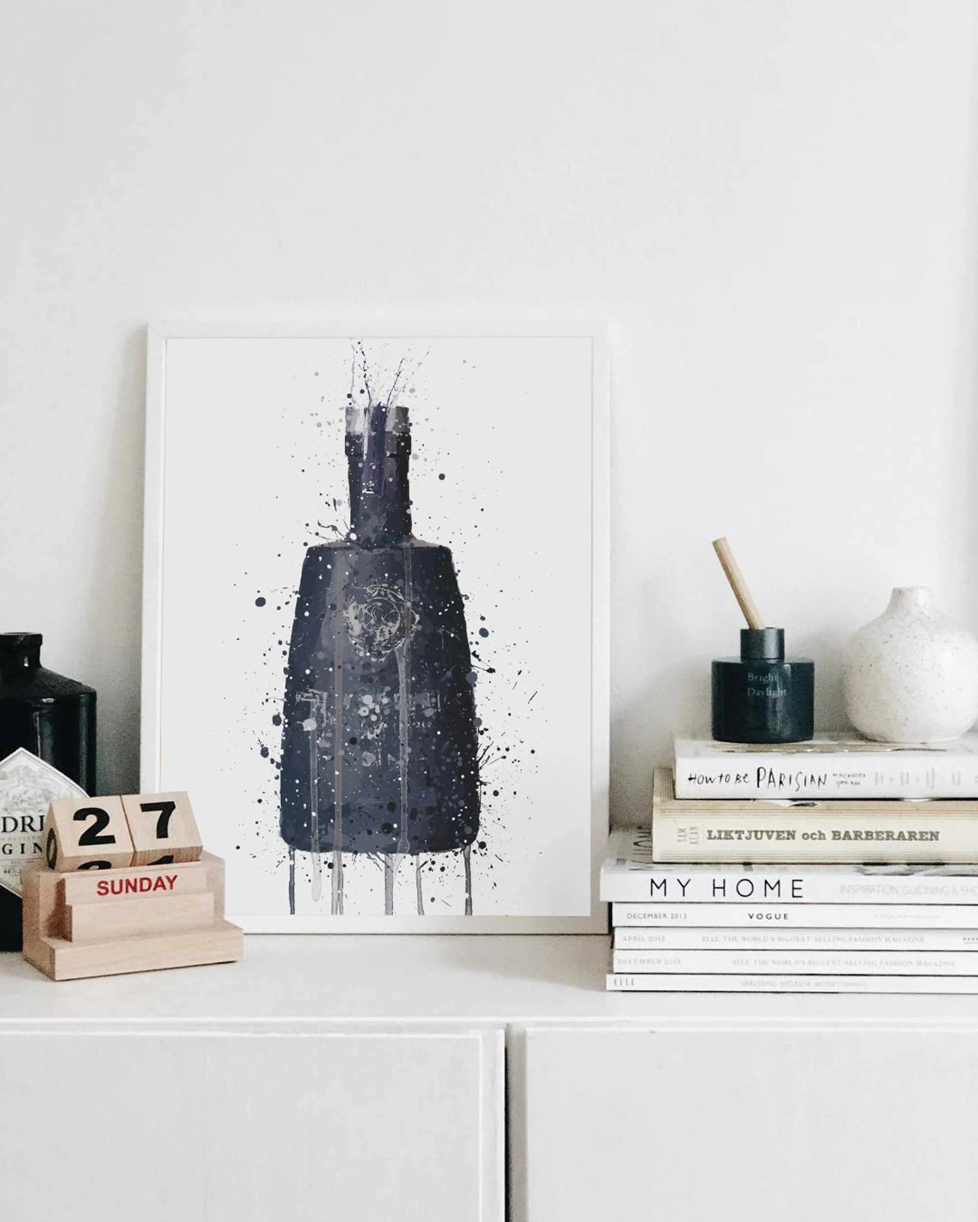 Gin Bottle Wall Art Print 'Dark Granite'