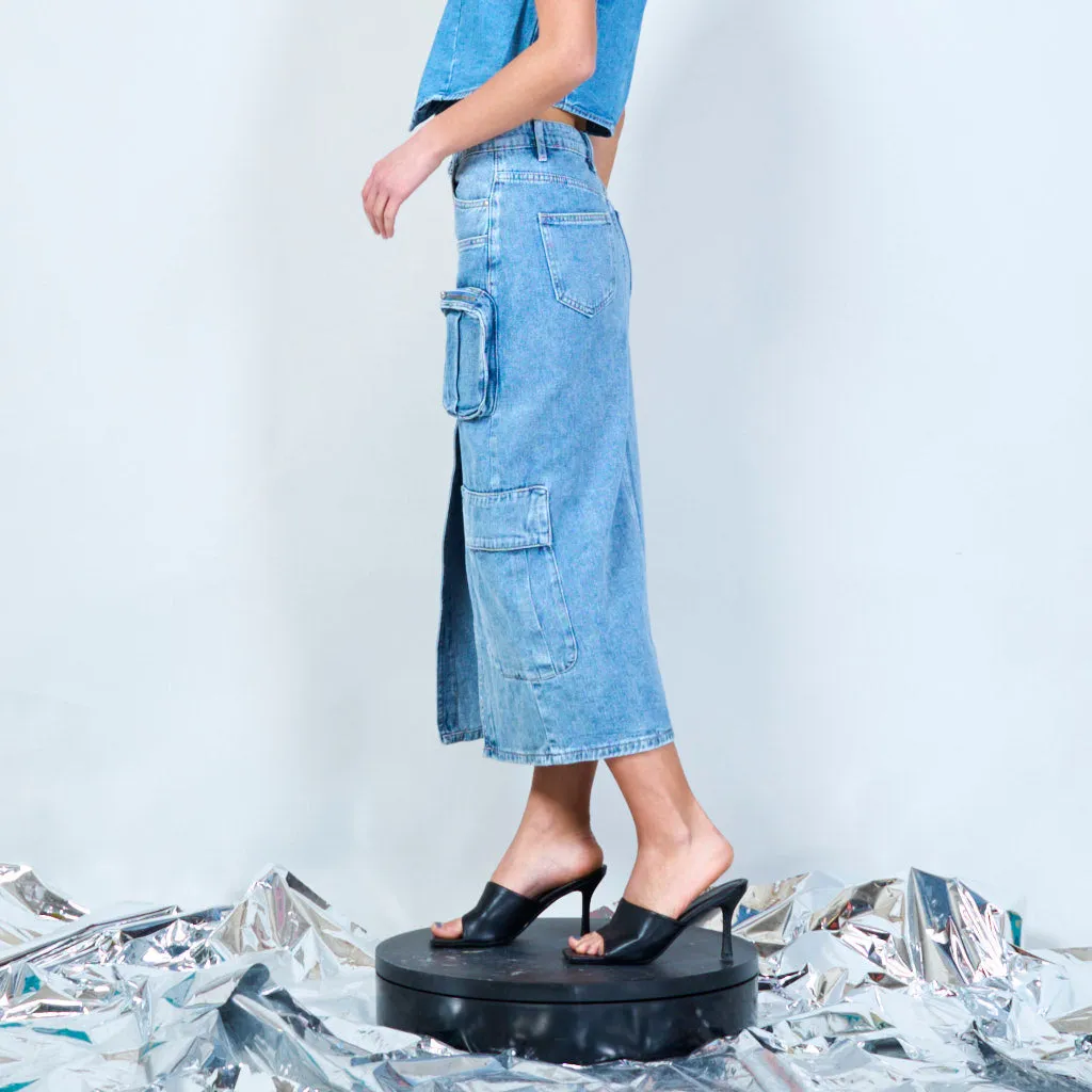 High-waisted cargo denim skirt wholesale