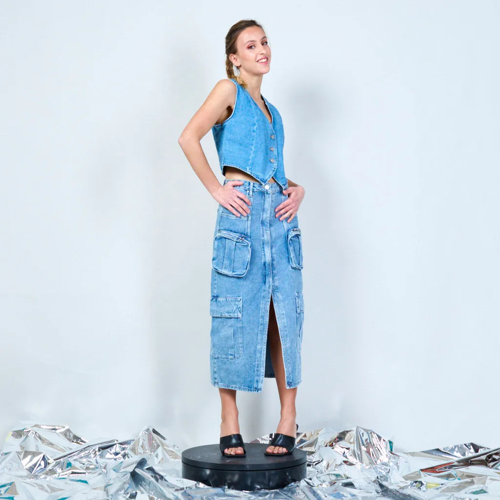 High-waisted cargo denim skirt wholesale