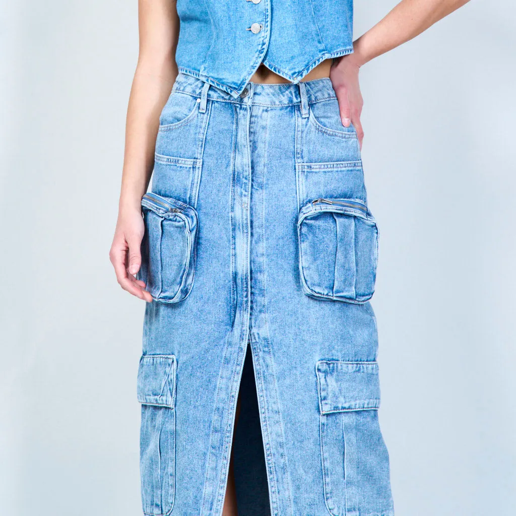 High-waisted cargo denim skirt wholesale