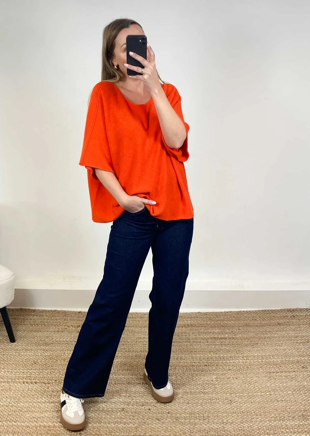 Juliette Batwing Knitted Jumper in Orange