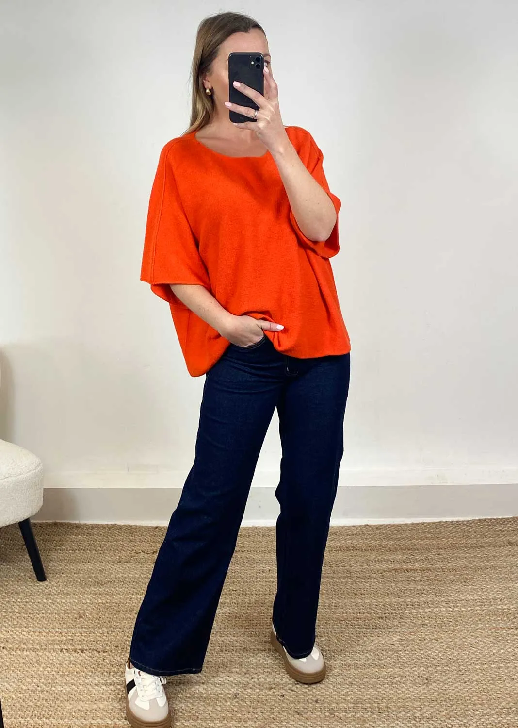 Juliette Batwing Knitted Jumper in Orange