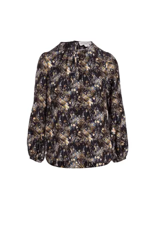 Keyhole Blouse - Denim Bursting Blooms