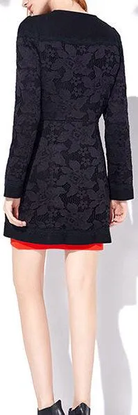 Lace-Embroidered Short Wool-Blend Coat