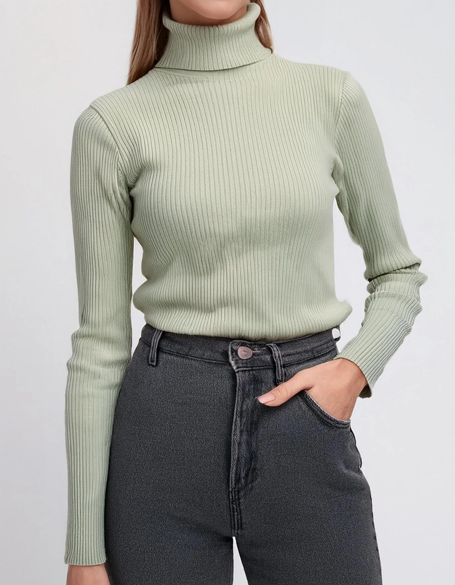 Light Sage Slim Fit Turtleneck Pullover