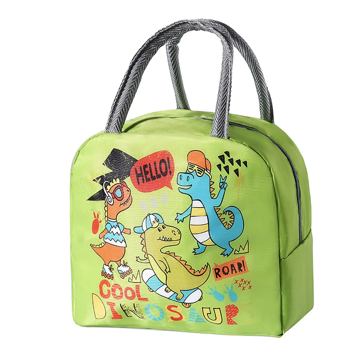 Lunch Box Insulated Bag Soft Leakproof Lunch Bag for Kids Men Women, Durable Thermal Lunch Pail for School Work Office | Fit 6 Cans-Green Dino