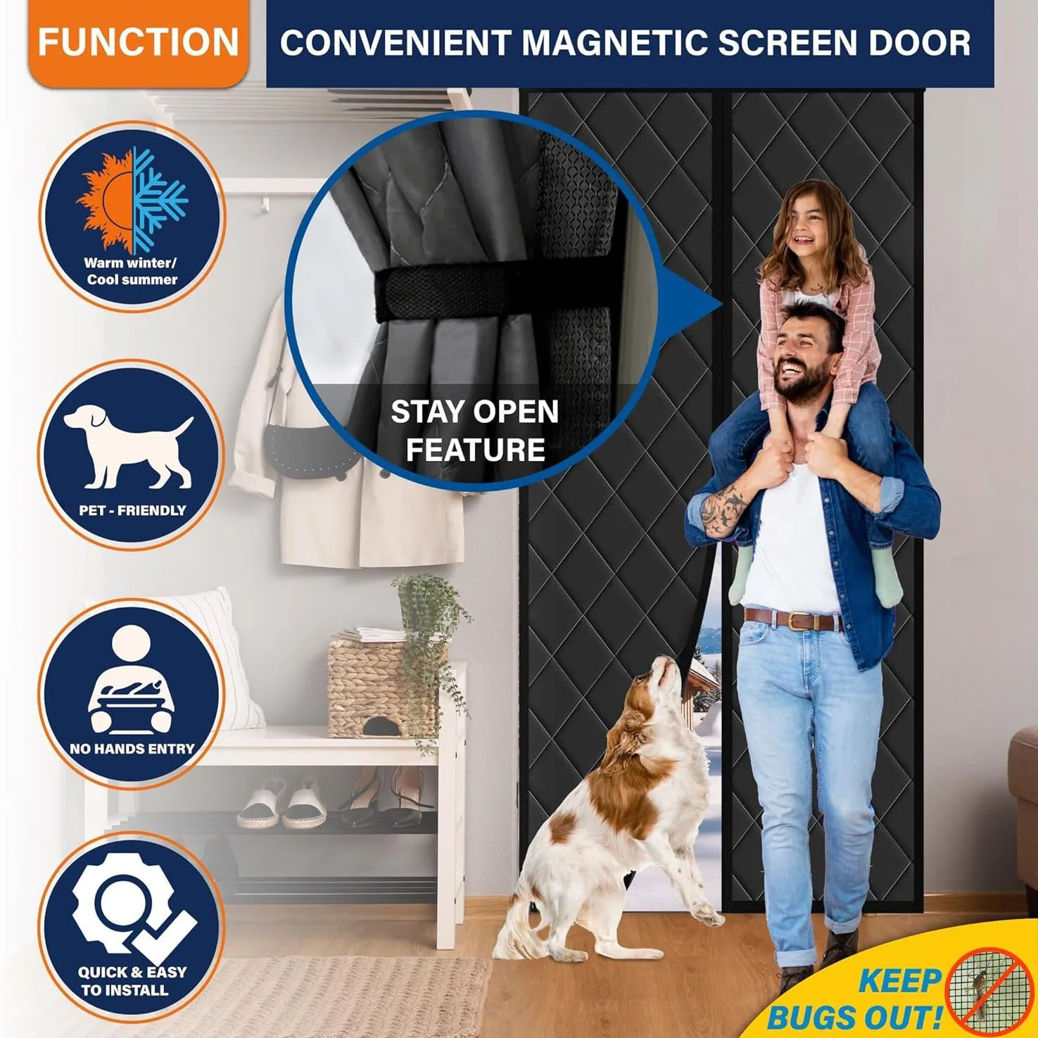 Magnetic Thermal Insulated Door Curtain, Fits Many Door Size, Durable Oxford Cloth&Thicken Polyester Fiber Fill, Efficient Temperature Control, Durable Construction, Soundproof and Windproof