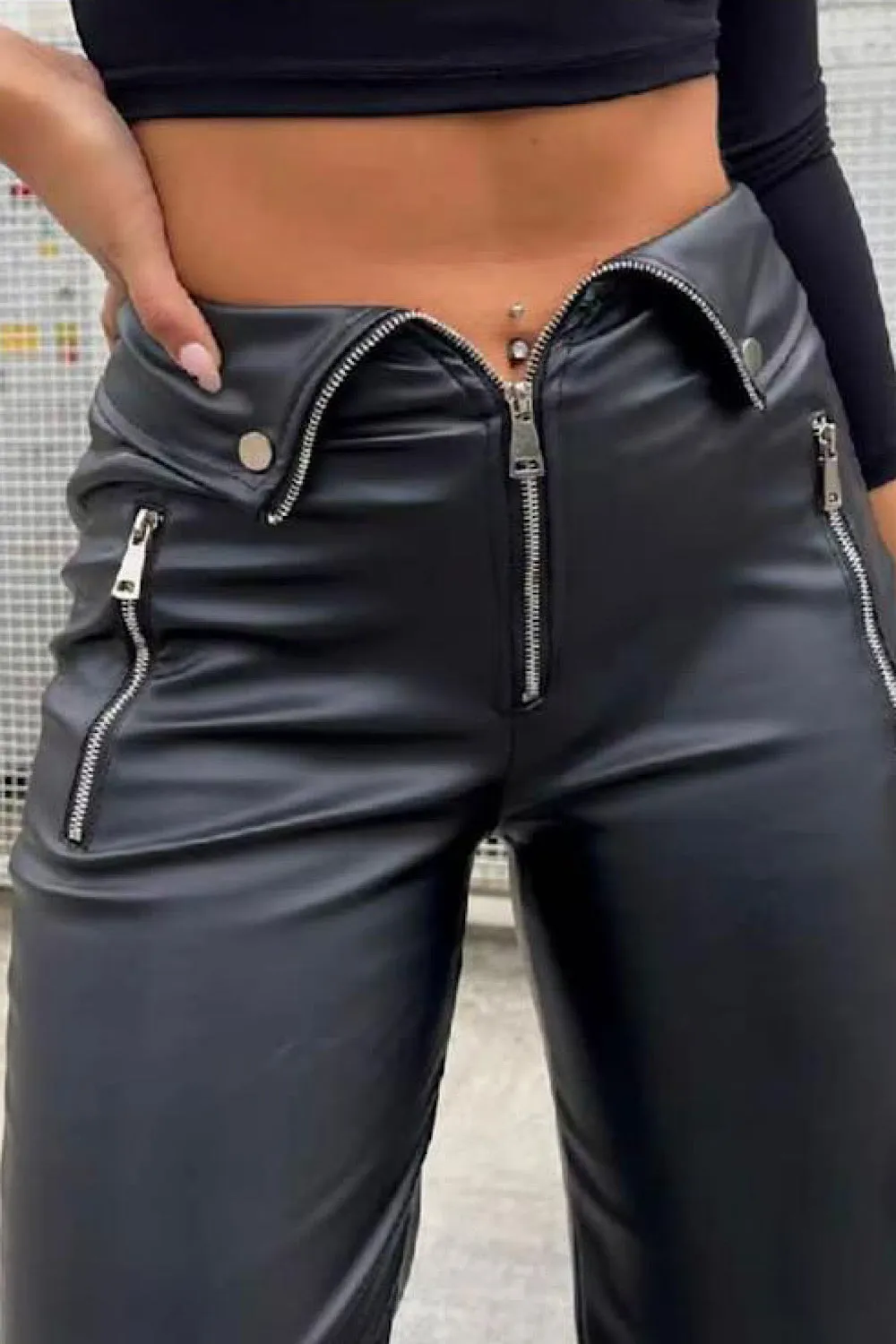 Mandy Black Leather Zip Trousers