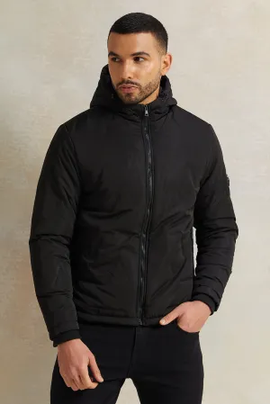 Men Black Tech Parka Jacket