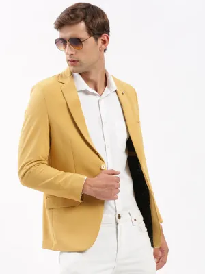 Men Notched Lapel Solid Yellow Blazer